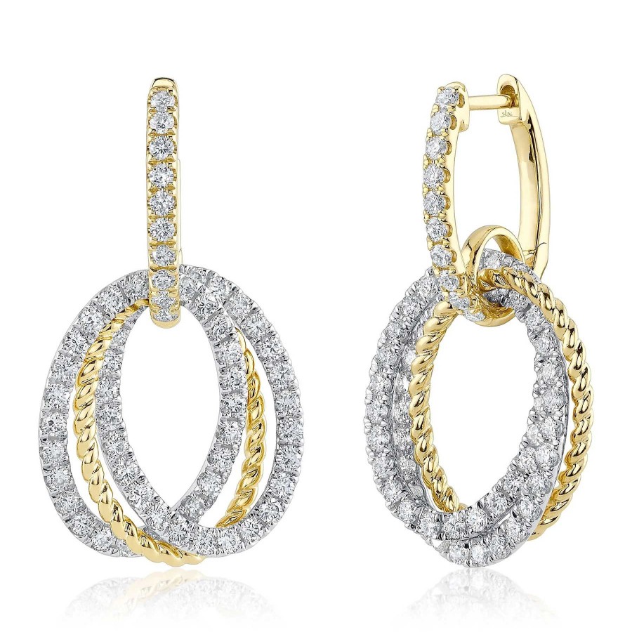 Earrings Bailey's | 14Kt Gold And Diamond Huggie Hoop Oval Drop Earrings