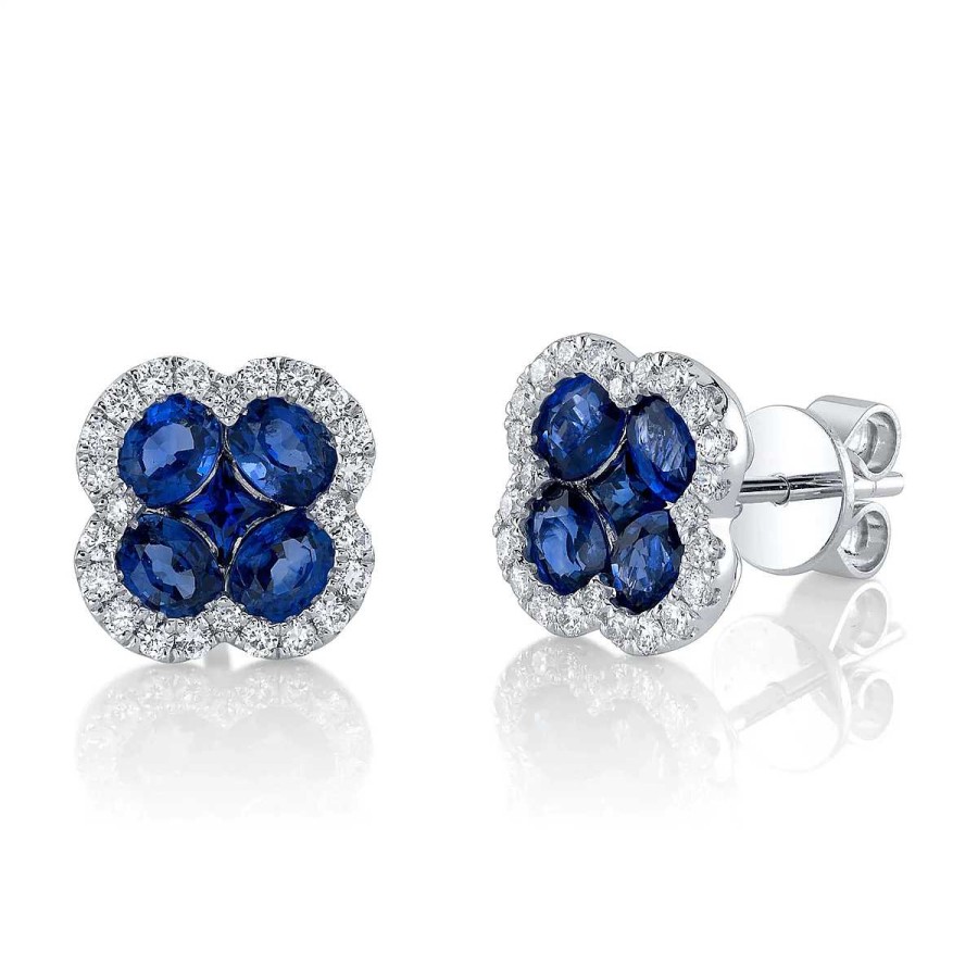 Earrings Bailey's | Diamond And Sapphire Clover Stud Earrings