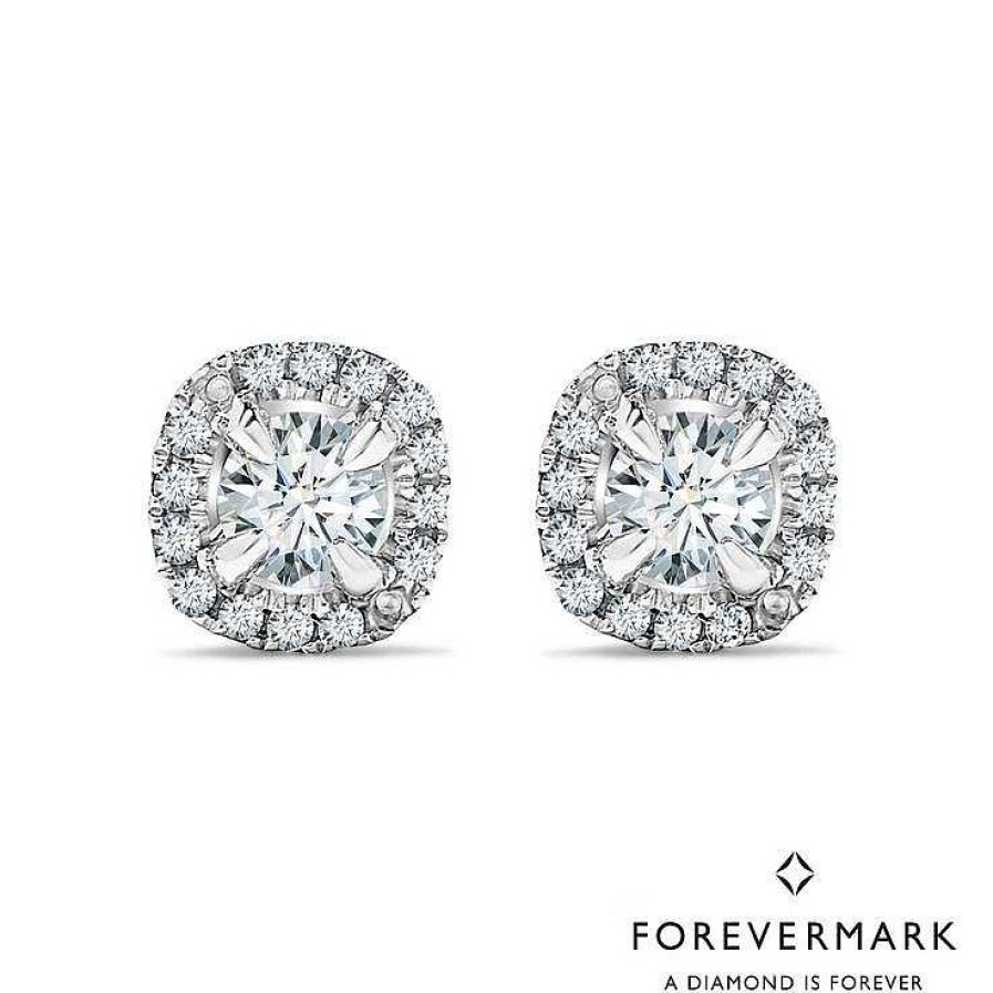 Earrings Forevermark | Forevermark .82Ct Center Of My Universe Cushion Halo Diamond Stud Earrings