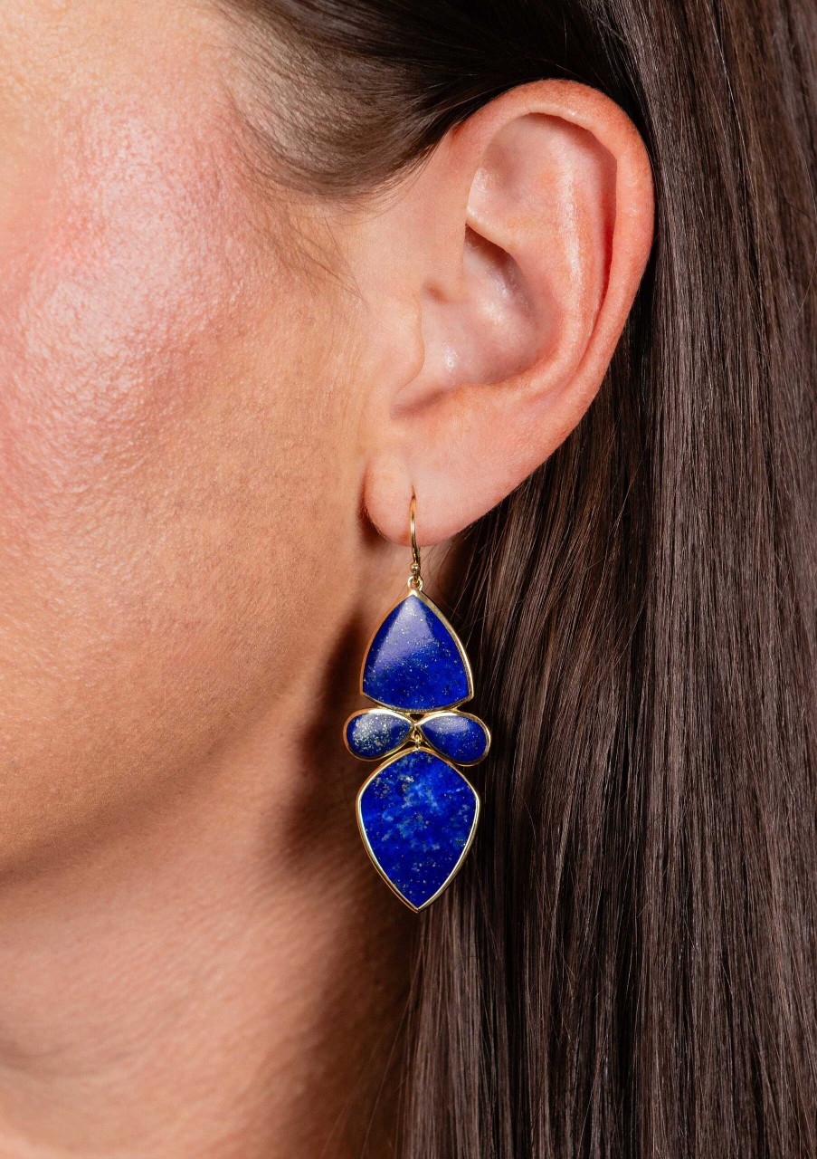 Earrings Ippolita | Ippolita Polished Rock Candy Lapis Medium Mixed-Shape Earrings In 18K Gold