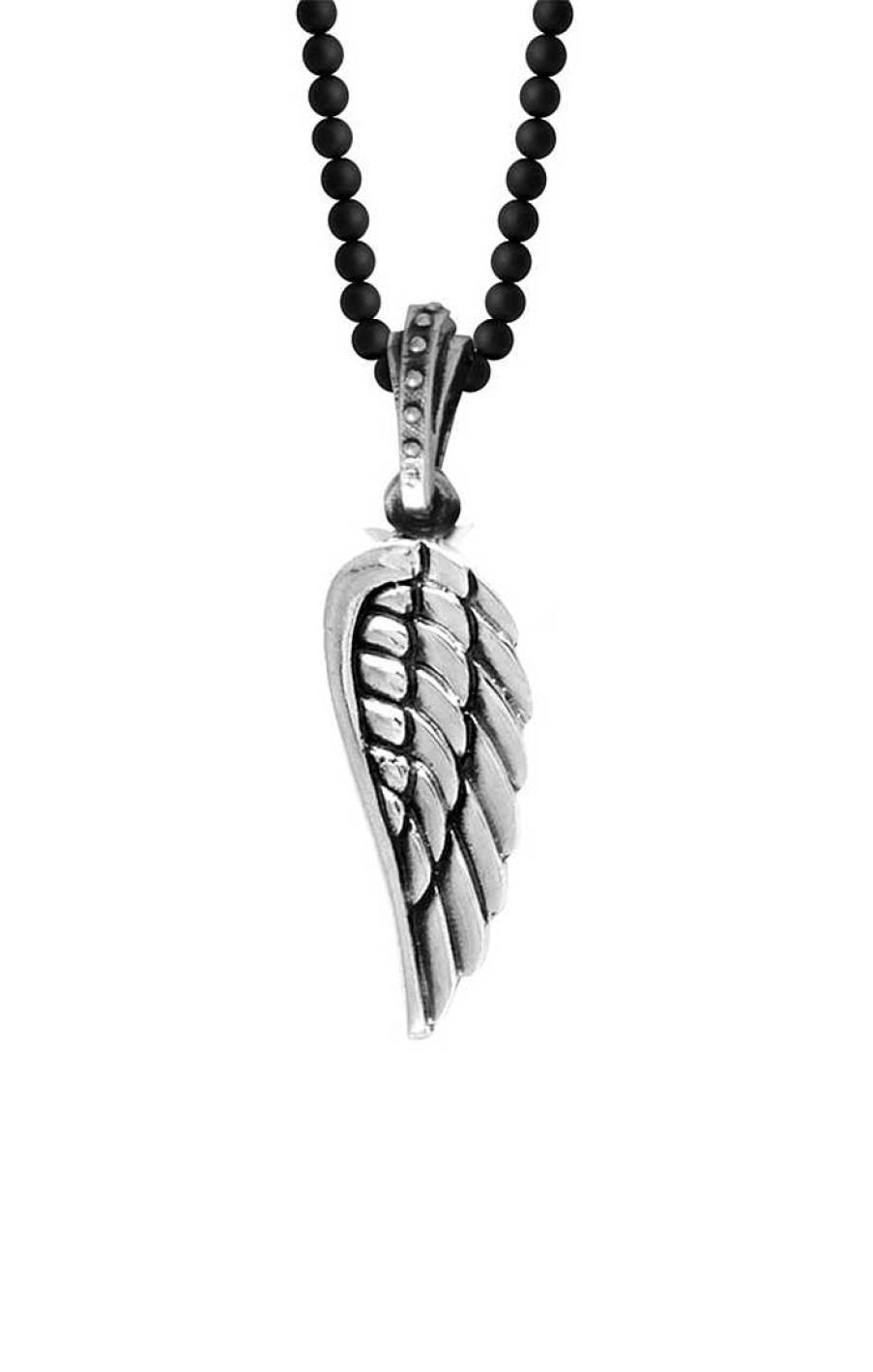 Men'S King Baby | King Baby Silver Wing On Onyx Bead Necklace