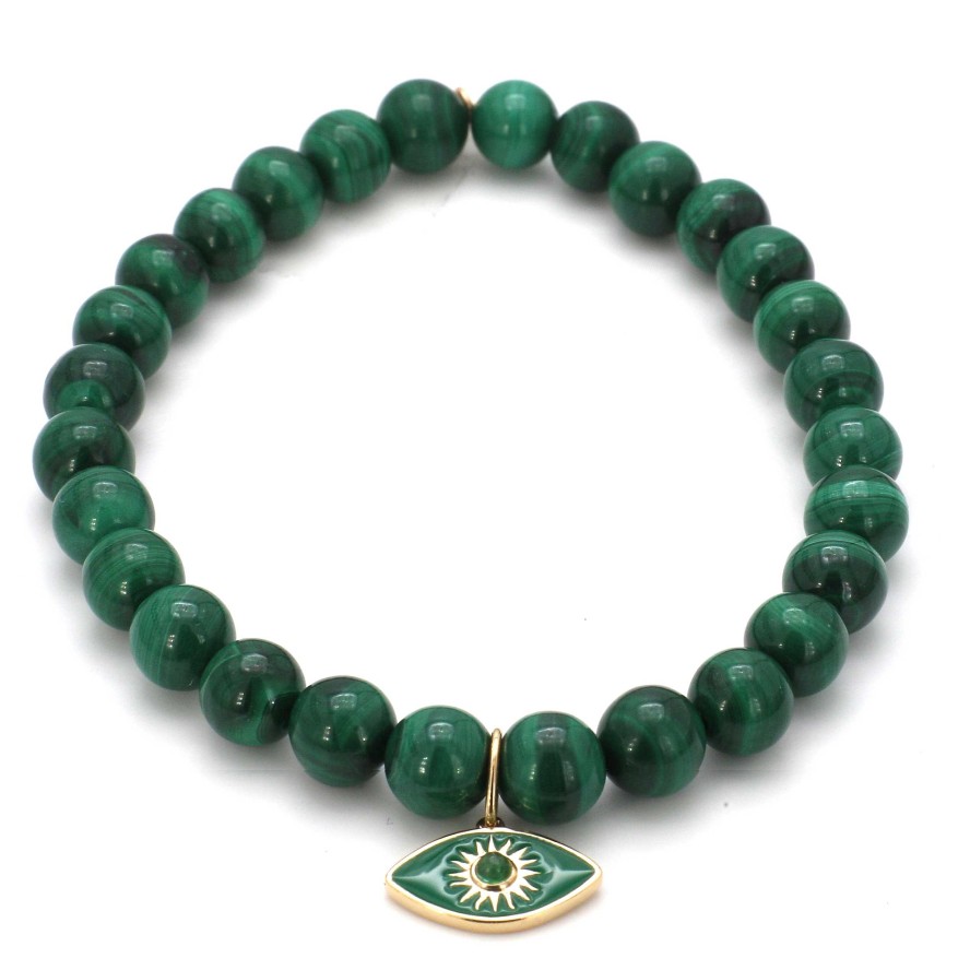 Bracelets & Bangles Sydney Evan | Sydney Evan Sunburst Evil Eye On Malachite Stretch Bracelet