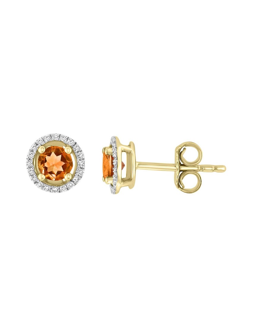 Earrings Bailey's Fine Jewelry | Citrine & Diamond Halo Stud Earrings In 14K Yellow Gold