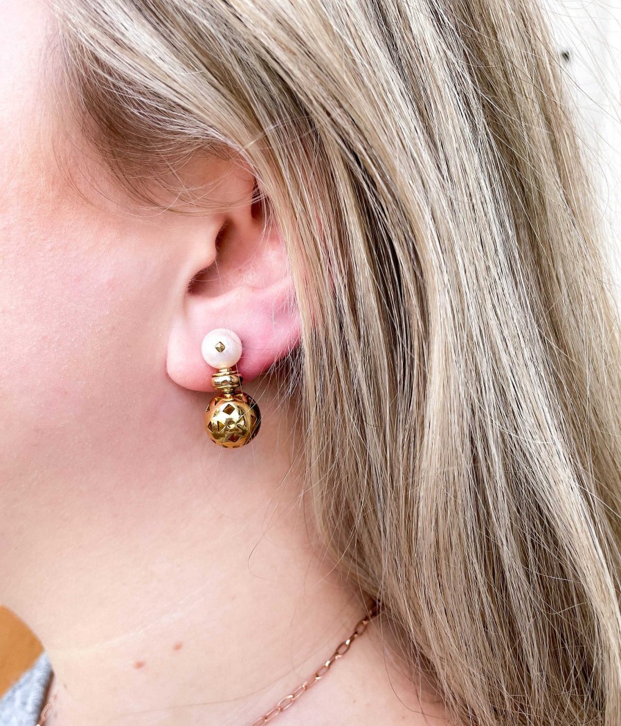 Earrings Bailey's Fine Jewelry | Bailey'S Estate Bvlgari Cultured Pearl And Gold Ball Drop Earrings