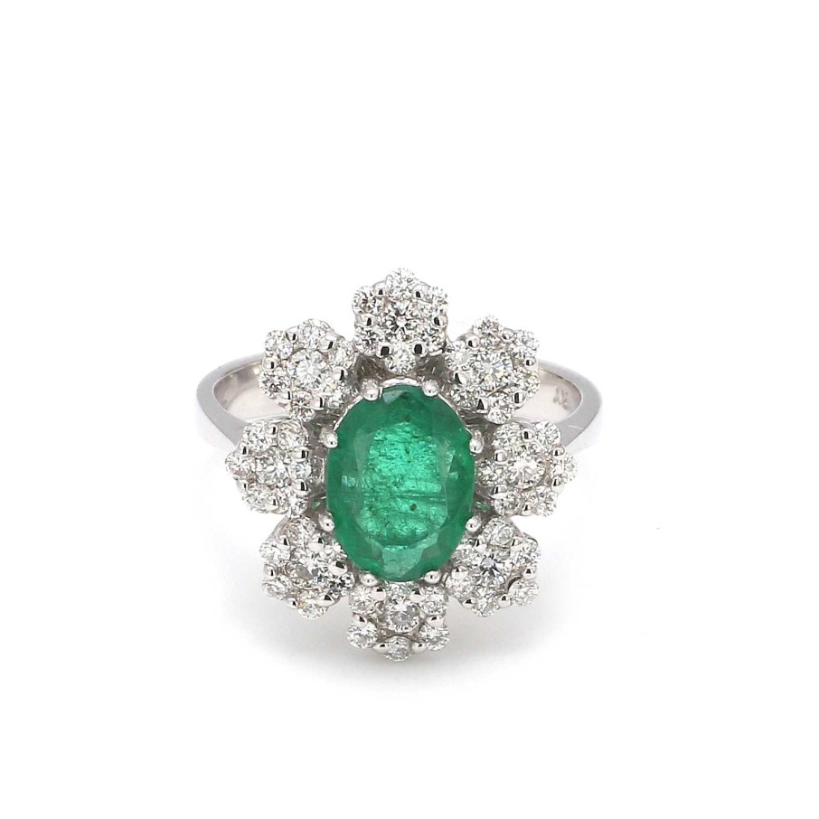 Fashion Rings Bailey's Fine Jewelry | Emerald And Diamond Floral Cluster Ring