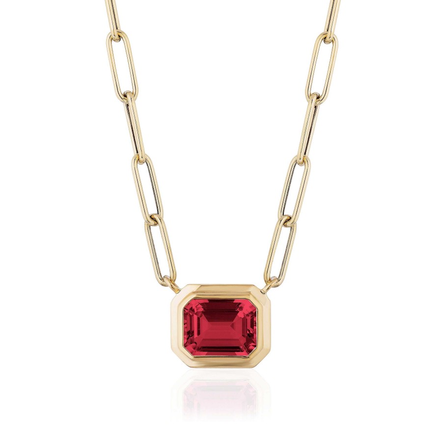 Necklaces & Pendants Bailey's Fine Jewelry | Goshwara Emerald Cut Garnet Bezel Set East/West Pendant Necklace