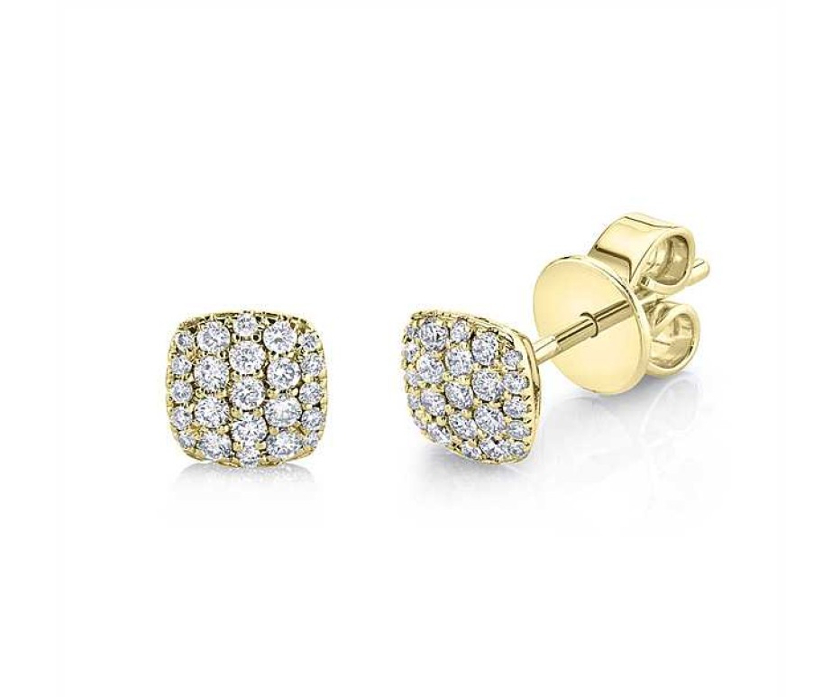 Earrings Bailey's Fine Jewelry | Pave Cushion Stud Earrings In 14Kt Yellow Gold