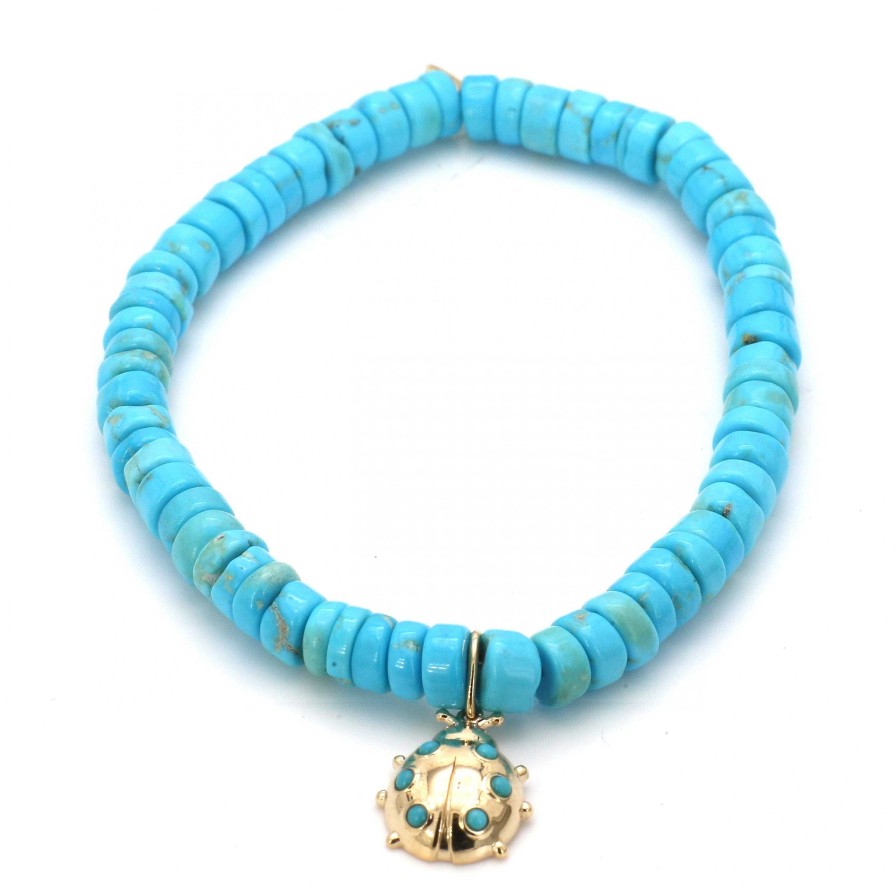 Bracelets & Bangles Sydney Evan | Sydney Evan Lady Bug Charm Turquoise Heishi Stretch Bracelet