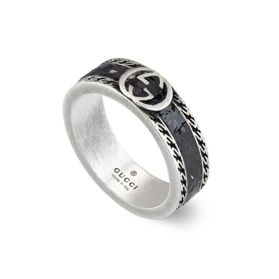 Fashion Rings Gucci | Gucci Interlocking G Silver Black Enamel Ring