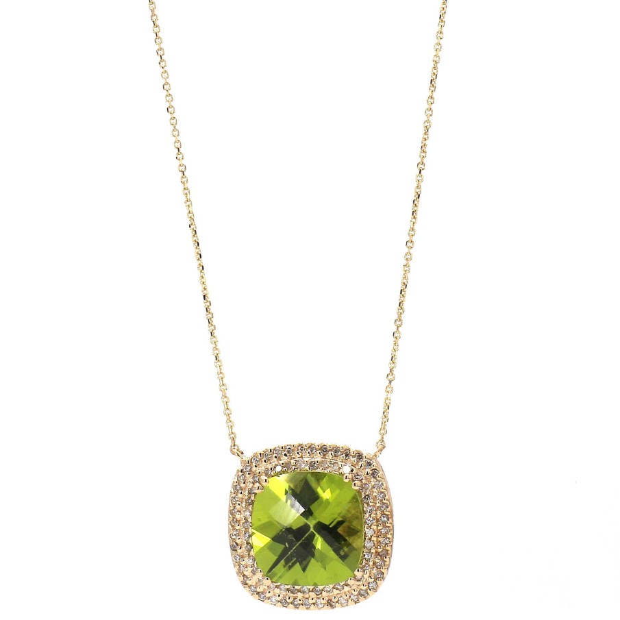 Necklaces & Pendants Bailey's Fine Jewelry | Cushion Cut Peridot Pendant With Double Diamond Halo