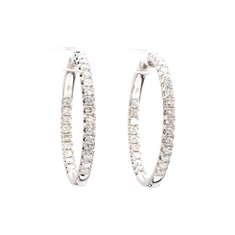 Earrings Bailey's Fine Jewelry | 1.50Ct Inside Outside Diamond Hoop Earrings