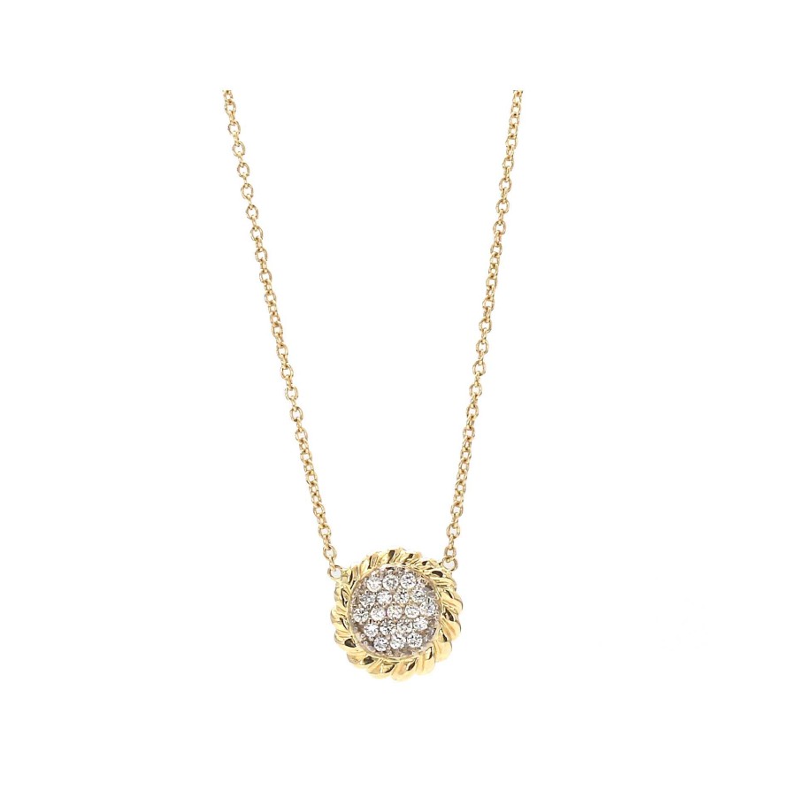 Necklaces & Pendants Bailey's Fine Jewelry | Round Pendant Necklace With Pave Diamond Center And Rope Boarder