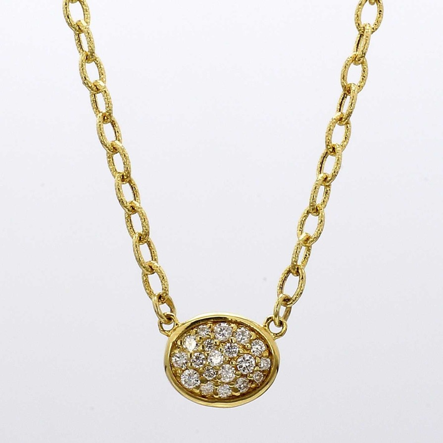 Necklaces & Pendants Bailey's Fine Jewelry | Pave Diamond Oval Pendant Necklace In 14K Yellow Gold