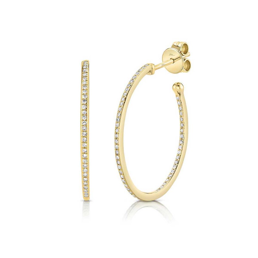 Earrings Bailey's Fine Jewelry | Oval Diamond Hoops In 14Kt Yellow Gold