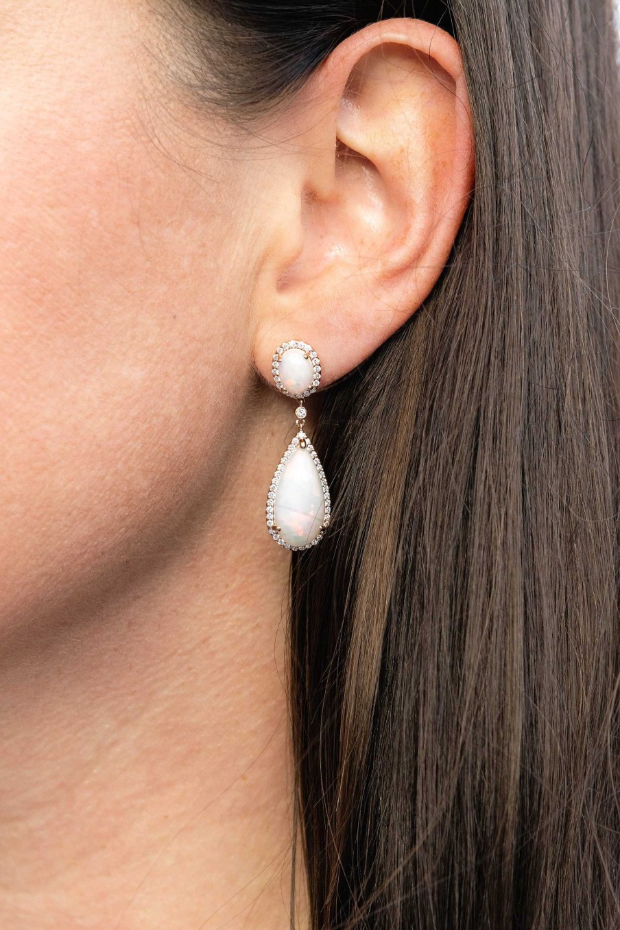 Earrings Bailey's Fine Jewelry | Opal Drop Earrings With Diamond Accents