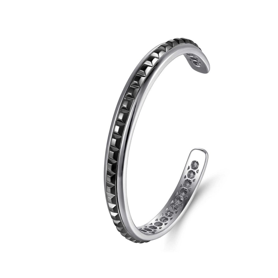 Bracelets & Bangles Gabriel & Co | Gabriel 925 Sterling Silver Open Cuff Bracelet With Black Grommet Inlay