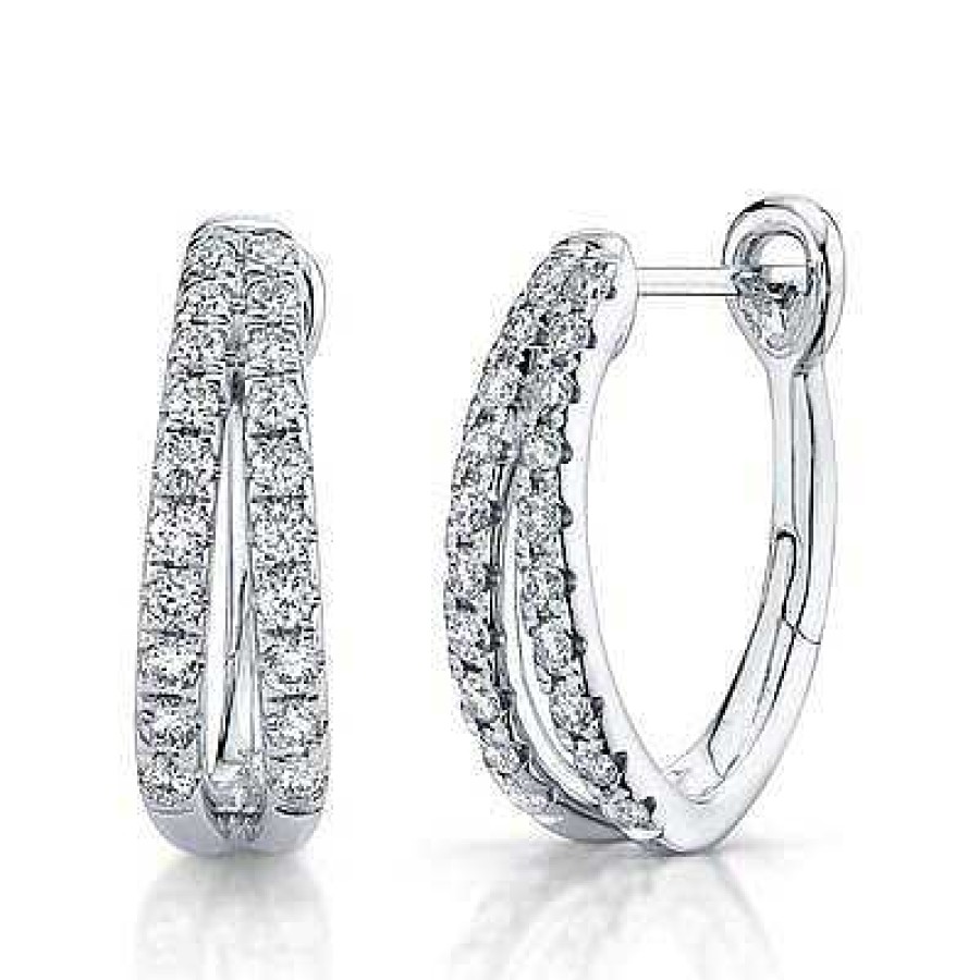 Earrings Bailey's Fine Jewelry | Diamond Double Row Hoop Earrings In 14K White Gold