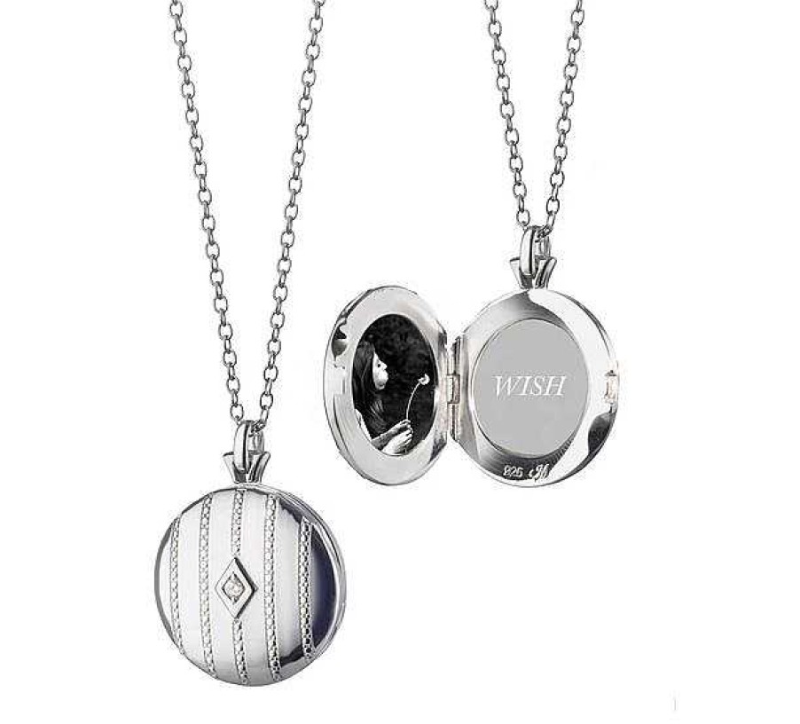 Lockets Monica Rich | Monica Rich Kosann Sterling Silver Beaded Diamond Locket Necklace