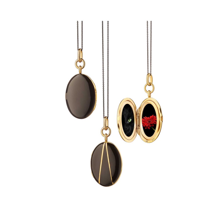 Lockets Monica Rich | Monica Rich Kosann Oval Black Enamel Locket