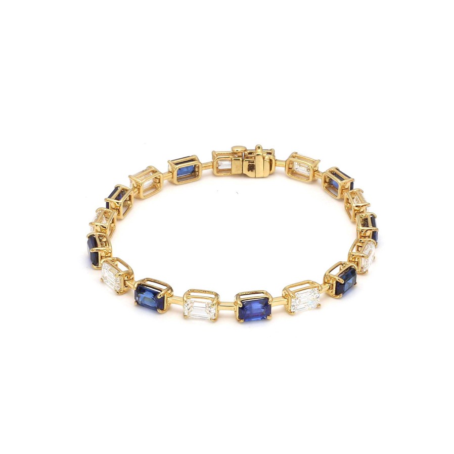 Bracelets & Bangles Bailey's Fine Jewelry | Diamond And Sapphire Emerald Cut Bracelet