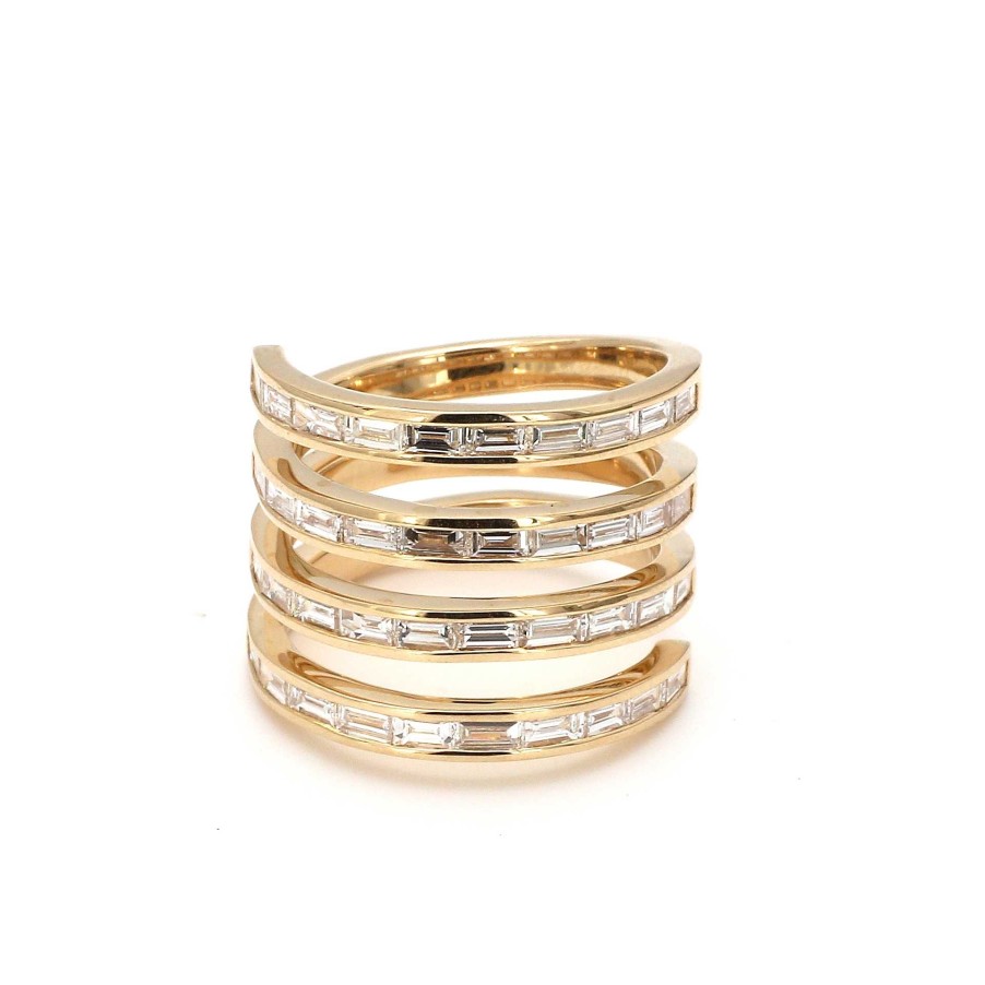 Fashion Rings Bailey's Fine Jewelry | Four Row Open Wrap Baguette Cut Diamond Ring In Yellow Gold