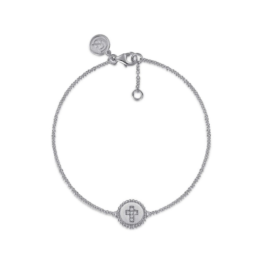 Bracelets & Bangles Gabriel & Co | Gabriel 925 Sterling Silver Diamond Bujukan Cross Bracelet