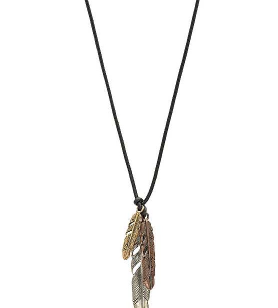 Necklaces & Pendants John Varvatos | John Varvatos Raven Mixed Metal Feather Pendant Necklace