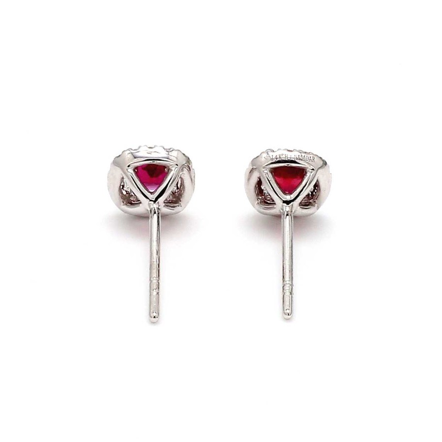 Earrings Bailey's Fine Jewelry | Ruby & Diamond Cushion Stud Earrings In 14K White Gold