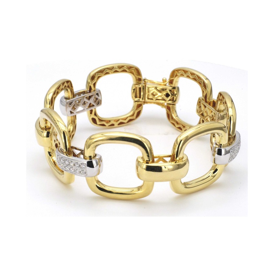 Bracelets & Bangles Bailey's Fine Jewelry | Two-Tone Square Link Bracelet With Diamond Connectors