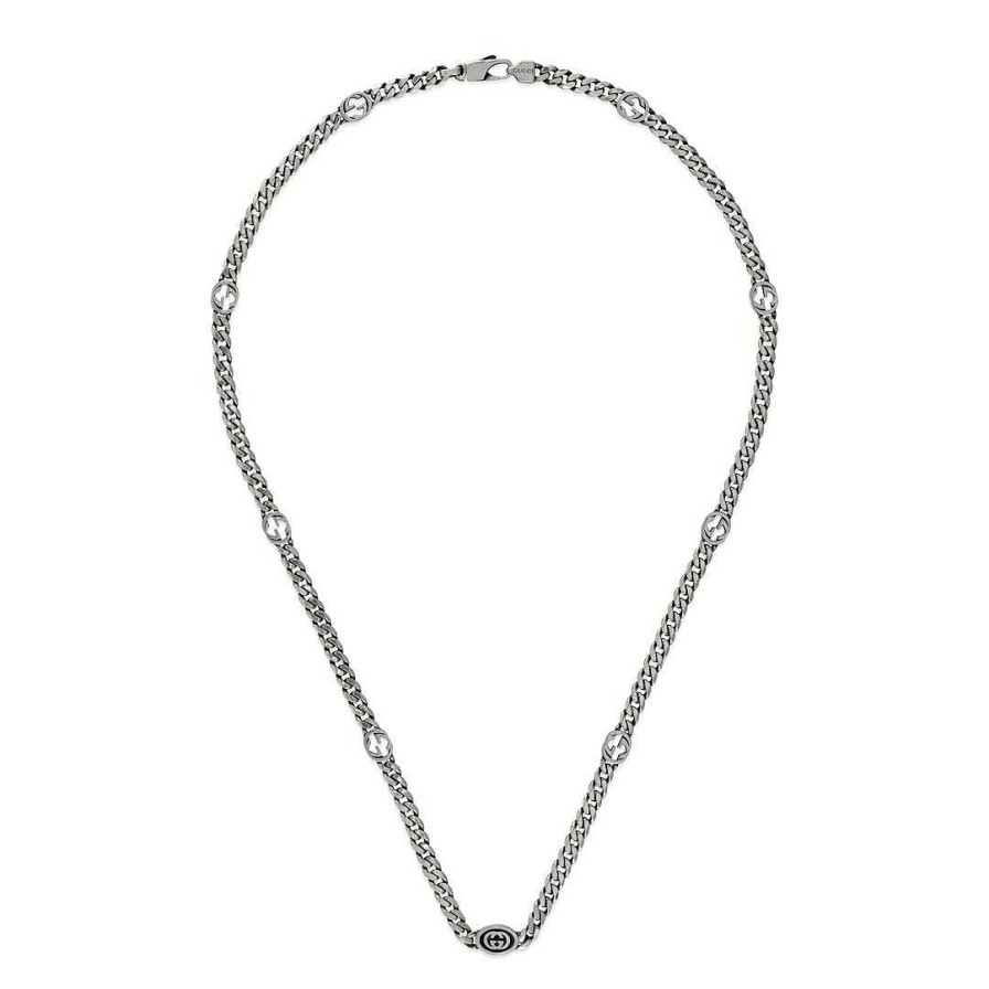 Necklaces & Pendants Gucci | Gucci Interlocking G Black Enamel Silver Necklace