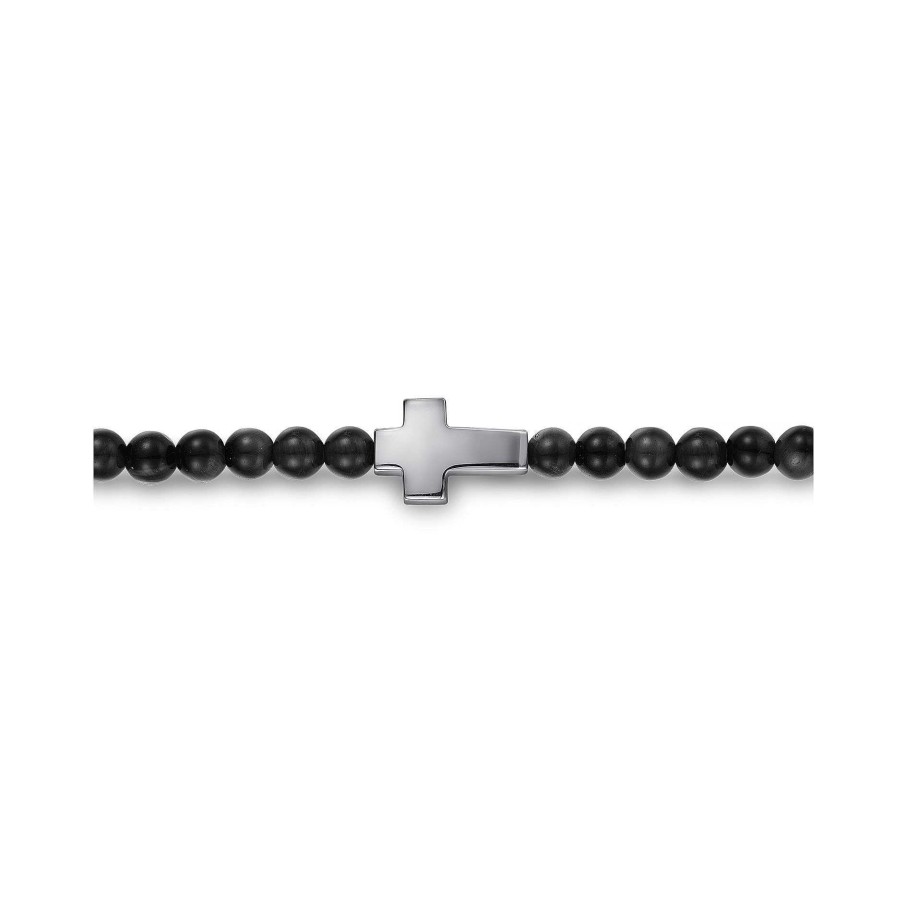 Bracelets & Bangles Gabriel & Co | Gabriel 925 Sterling Silver Cross Bracelet With 4Mm Onyx Beads