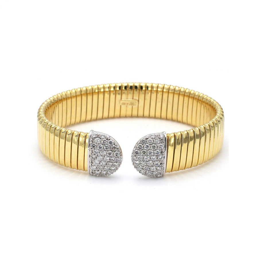 Bracelets & Bangles Bailey's Fine Jewelry | Thick Two-Toned Gold Cuff With Diamond End Caps