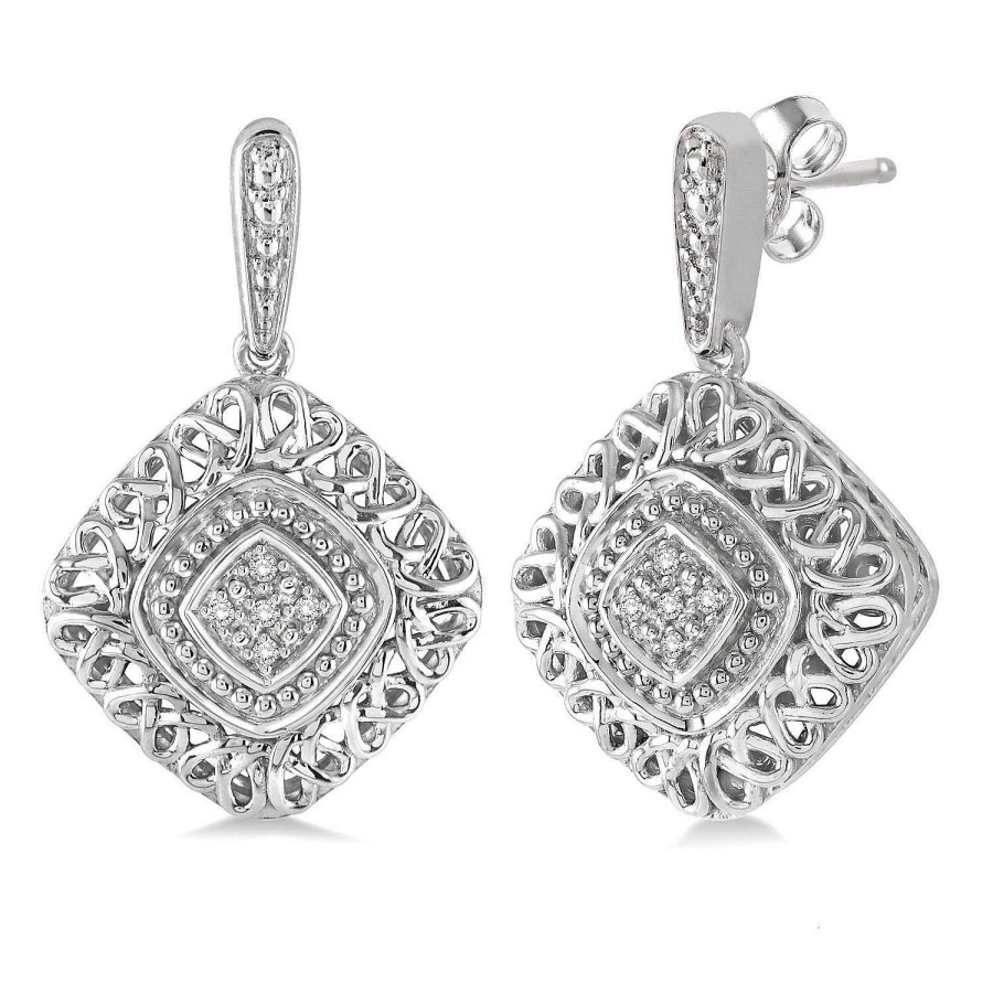 Earrings Bailey's Fine Jewelry | Diamond Cushion Shaped Earrings In Sterling Silver