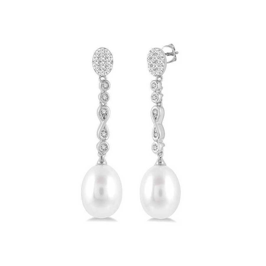 Earrings Bailey's Fine Jewelry | Diamond Line And Pearl Drop Earrings