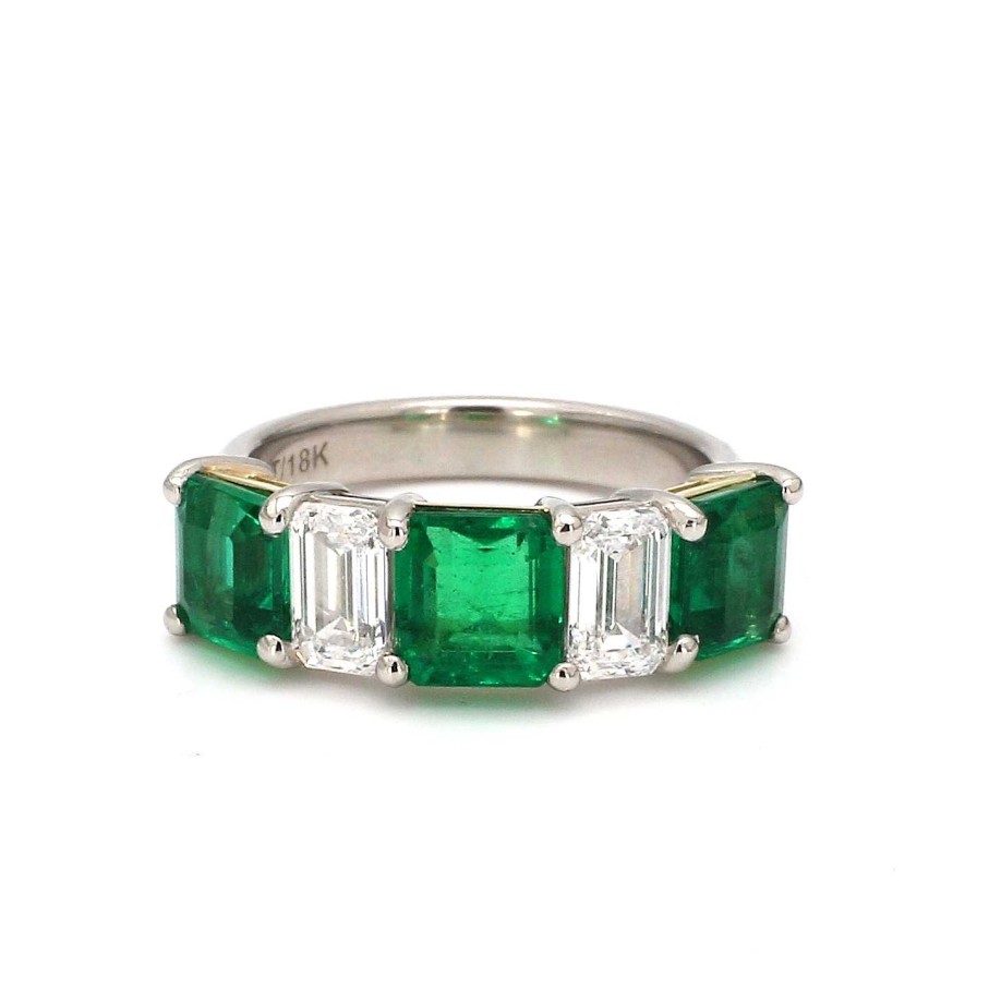 Fashion Rings Bailey's Fine Jewelry | Alternating Asscher Cut Emeralds And Emerald Cut Diamond Ring