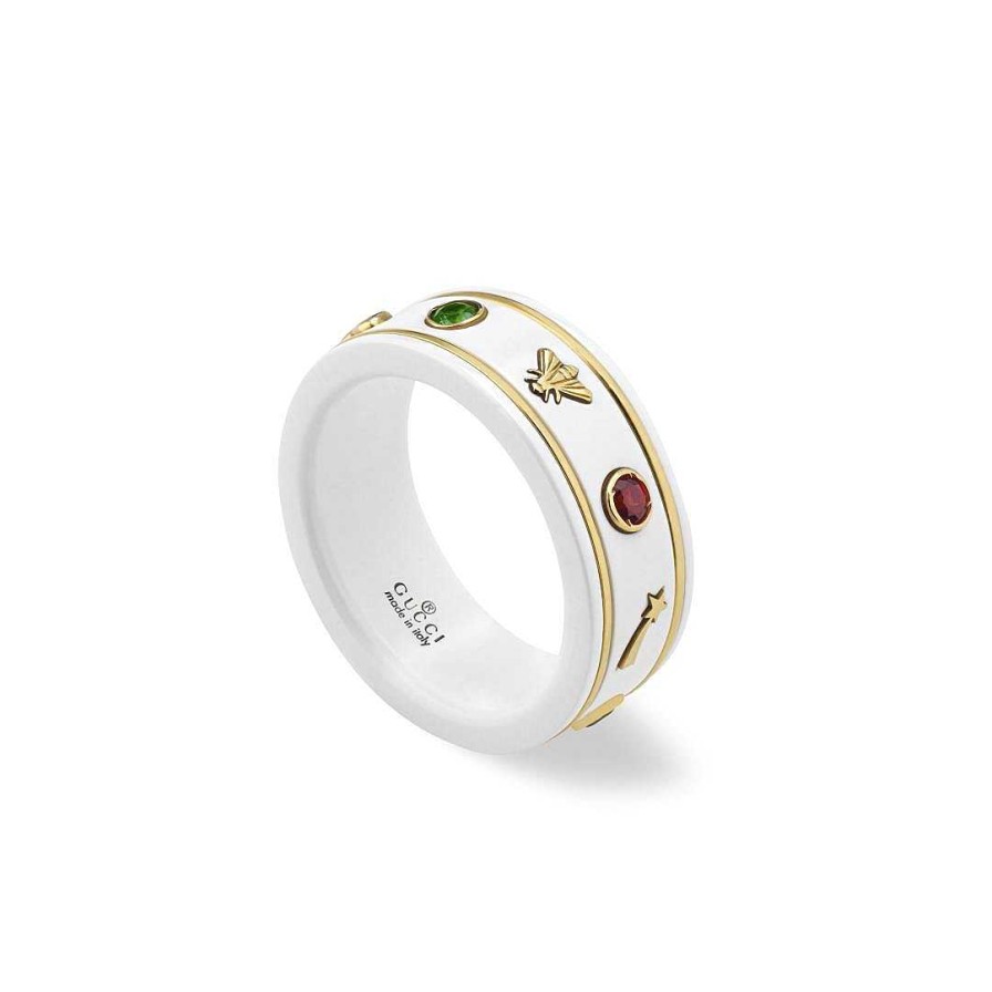 Fashion Rings Gucci | Gucci Icon Gems 18K Gold White Band Ring