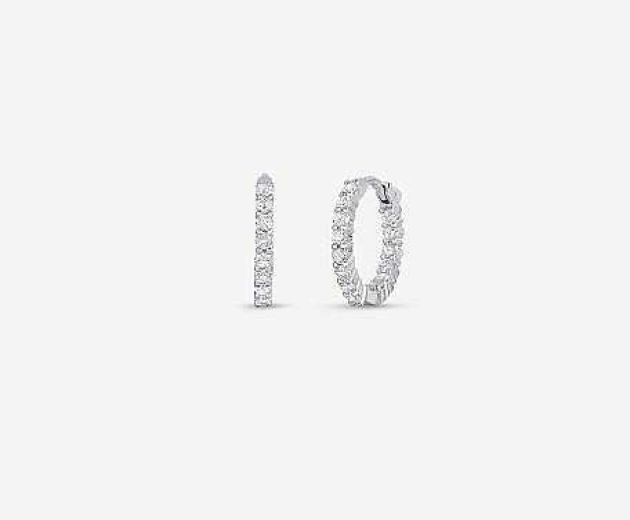 Earrings Roberto Coin | Roberto Coin Petite Inside Outside Diamond Hoop Earrings In 18K White Gold