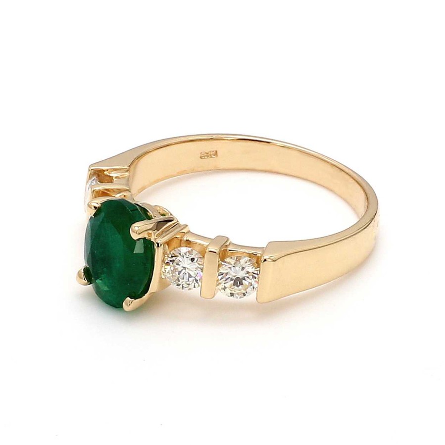 Fashion Rings Bailey's Fine Jewelry | Oval Emerald Ring With Diamond Accents In 14K Yellow Gold