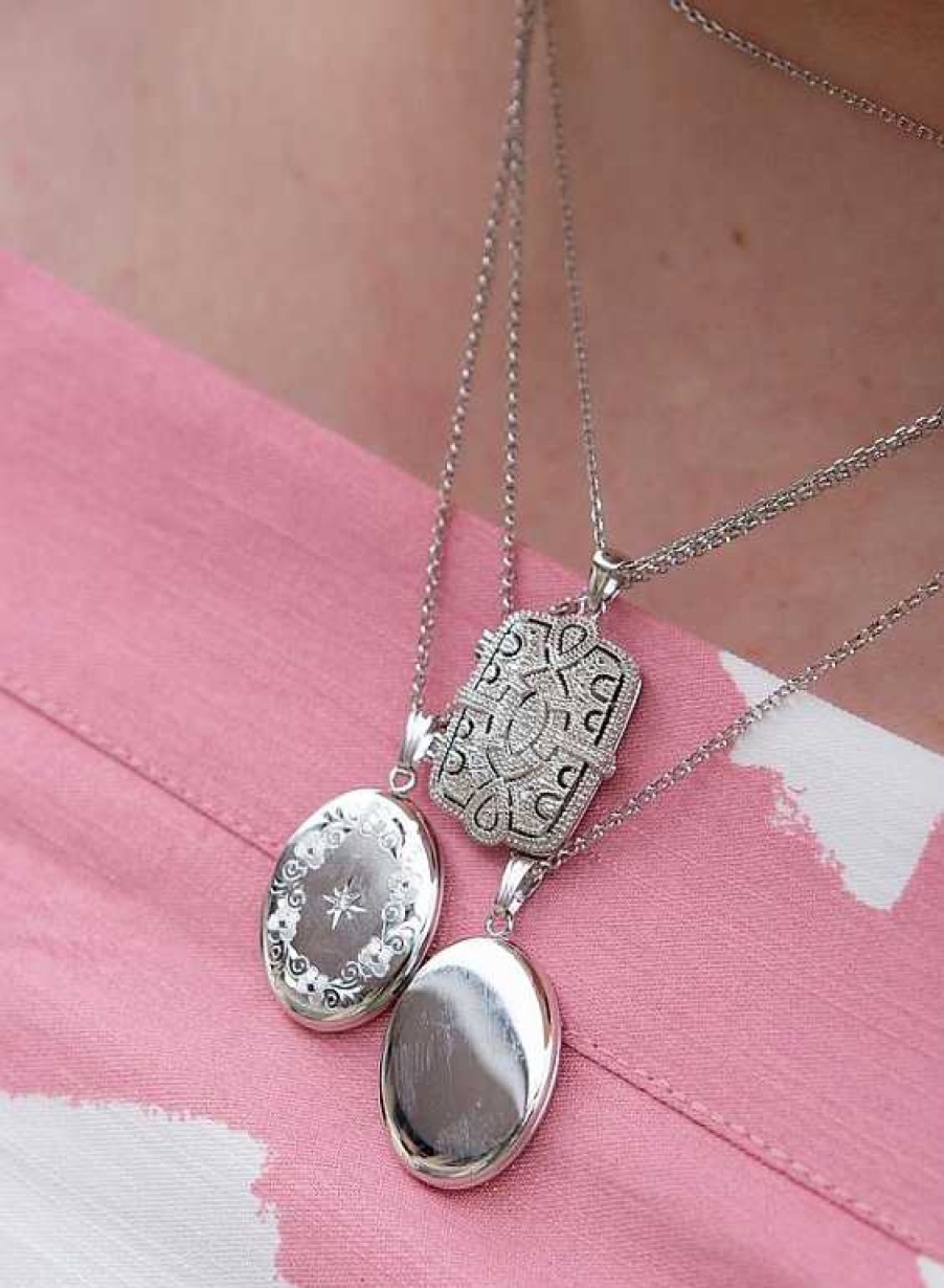 Lockets Bailey's Fine Jewelry | Sterling Silver Polished Oval Locket Necklace