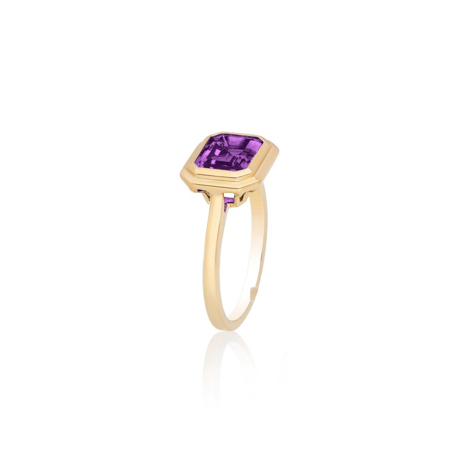 Fashion Rings Goshwara | Goshwara Amethyst Emerald Cut Bezel Set Ring