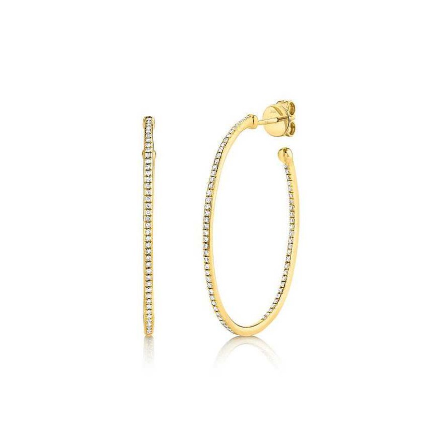 Earrings Bailey's Fine Jewelry | Oval Diamond Hoops In 14Kt Yellow Gold