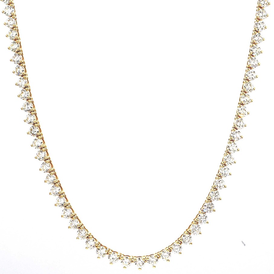 Necklaces & Pendants Bailey's Fine Jewelry | 12.78Ct Yellow Gold Three Prong Set Diamond Tennis Necklace