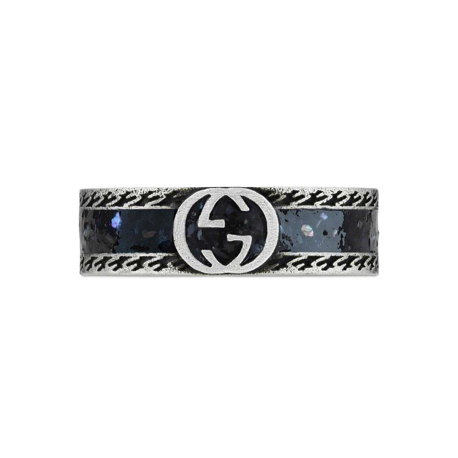 Fashion Rings Gucci | Gucci Interlocking G Silver Black Enamel Ring