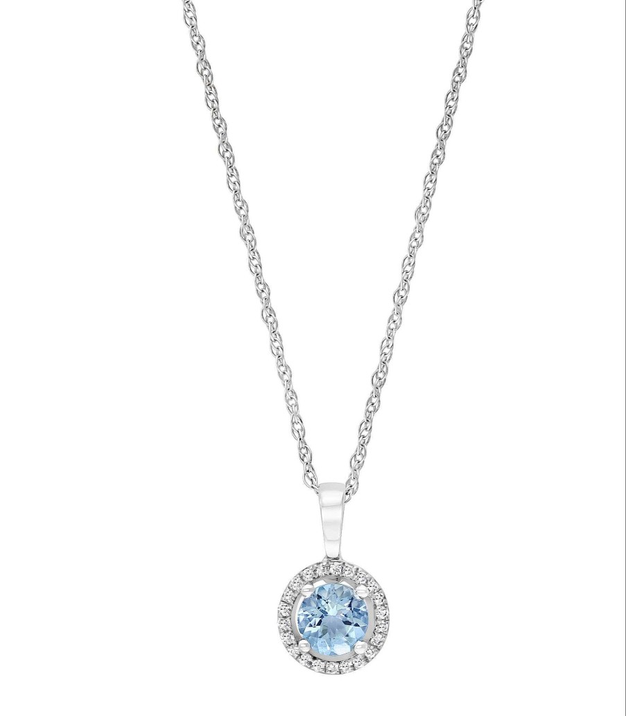 Necklaces & Pendants Bailey's Fine Jewelry | Aquamarine & Diamond Halo Pendant Necklace In 14K White Gold