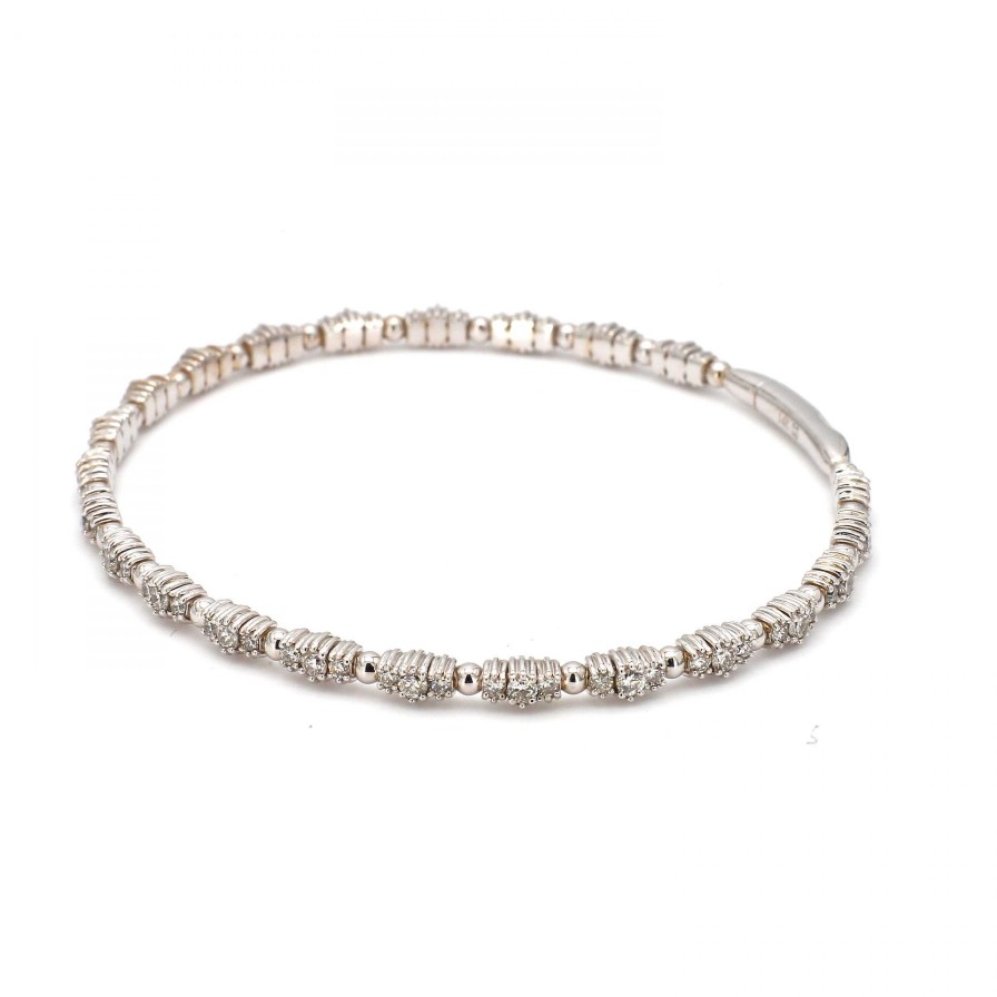 Bracelets & Bangles Bailey's Fine Jewelry | White Gold Diamond And Ball Thin Station Bangle