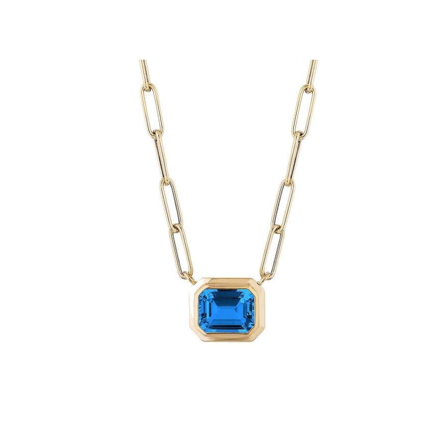 Necklaces & Pendants Bailey's Fine Jewelry | Goshwara London Blue Topaz Emerald Cut East West Pendant Necklace