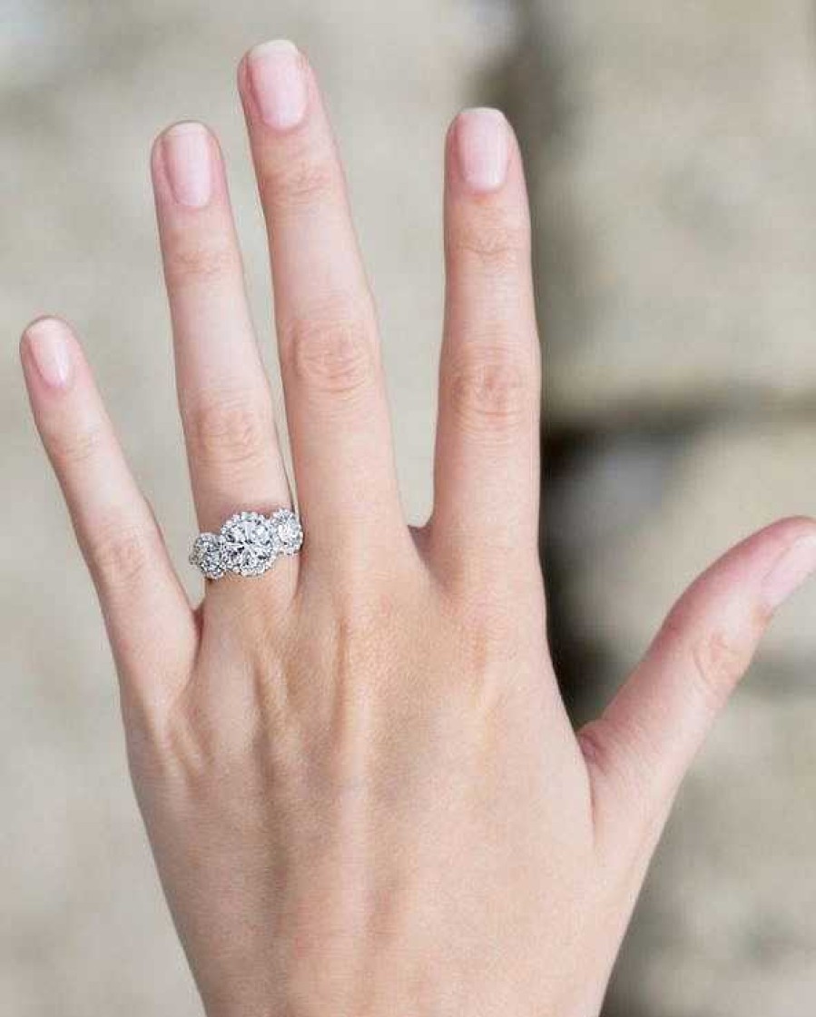 Engagement Rings Forevermark | Forevermark Round Three Stone Halo Engagement Ring Setting