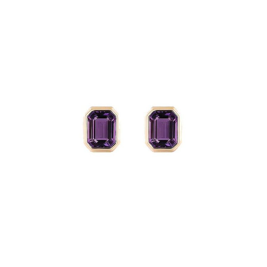 Earrings Goshwara | Goshwara Amethyst Emerald Cut Bezel Set Stud Earrings