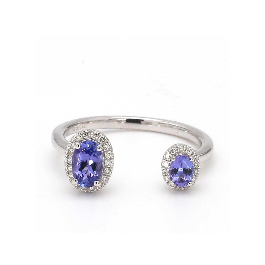 Fashion Rings Bailey's Fine Jewelry | Oval Tanzanite With Diamond Halo Open Cuff Ring