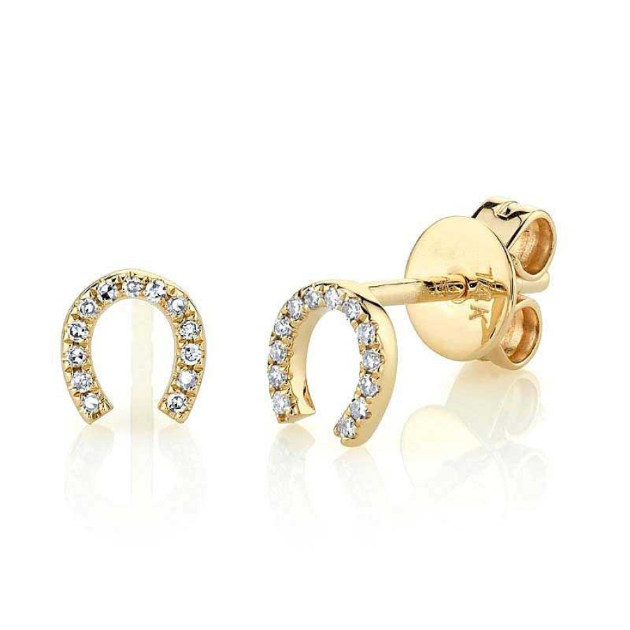 Earrings Bailey's Fine Jewelry | Diamond Horseshoe Stud Earrings In 14K Yellow Gold